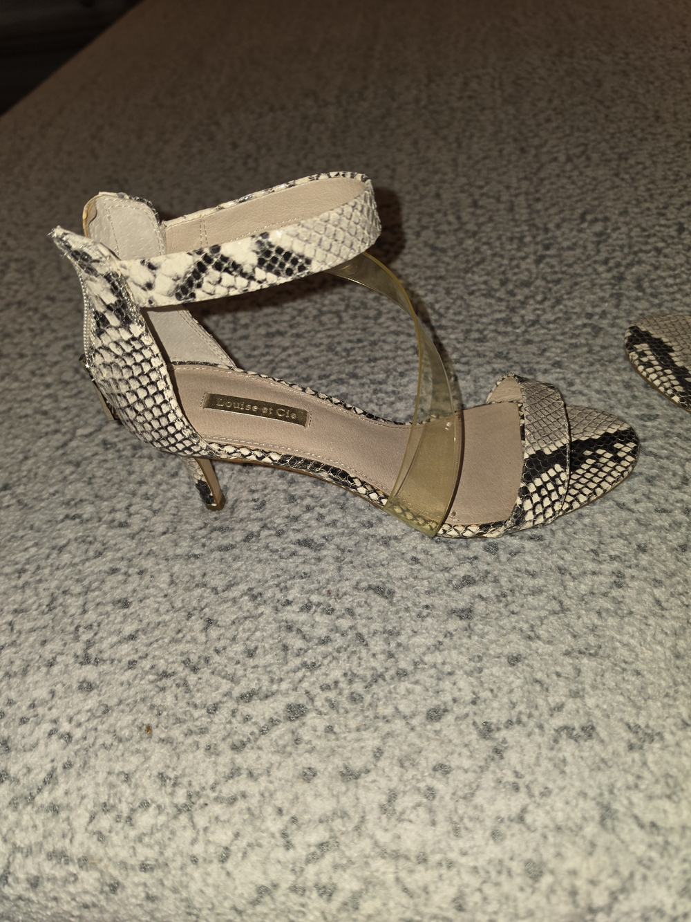 Louise et Cie Beige and Black Snake-Print Ankle-Strap Sandal